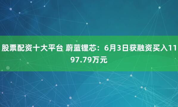 股票配资十大平台 蔚蓝锂芯：6月3日获融资买入1197.79万元